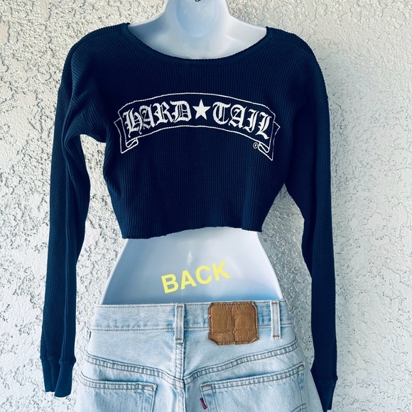 Vintage Hard Tail USA crop top logo blue heart thermal long sleeve raw edge - Picture 3 of 12